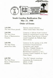 Signed SC Bicentennial Comm FDC Ceremony Program #2343 E1 South Carolina 1988
