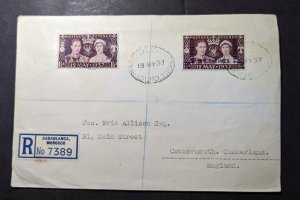 1937 Registered British Morocco Cover Casablanca to Cockermouth England