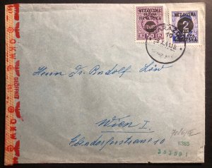 1941 Varasdin Croatia Germany Censored Cover To Vienna Austria Postage Due Stamp