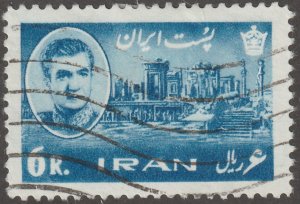 Persia stamp, Scott# 1216, used, hinged, blue, 6R, long stamp, Palace  V-19
