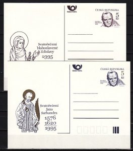 Czech Rep. 1995 issue. Pope John Paul II on 2 Postal cards. ^