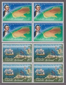 NORFOLK IS 1970 Capt Cook Discovery of Australia set MNH blocks of 4.......N229