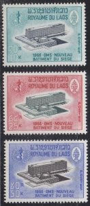 Laos Scott #126-128,MLH.Michel 182-184. New WHO Headquarters,Geneva,1966.