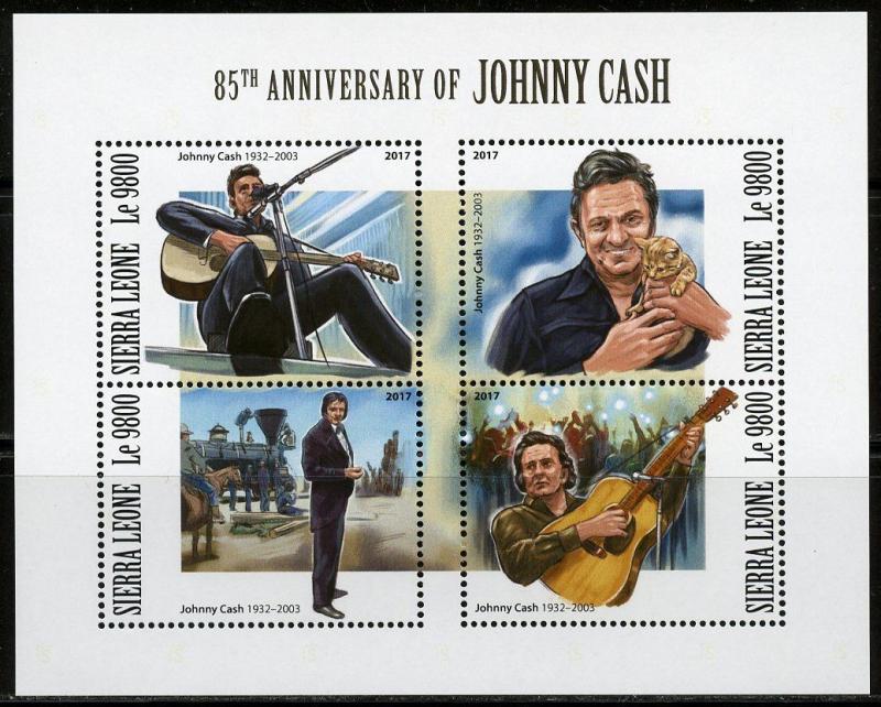 SIERRA LEONE  2017 85th BIRTH  OF JOHNNY CASH  SHEET MINT NH