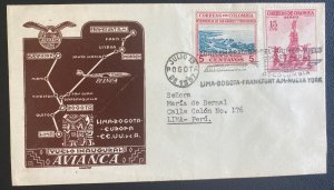 1957 Bogota Colombia First Flight Airmail cover To Lima Peru Avianca