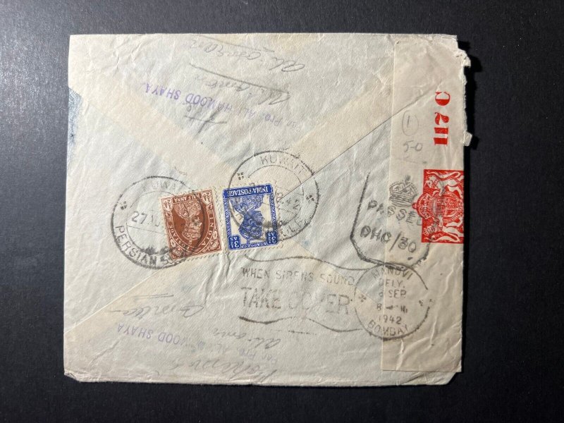 1942 Censored Kuwait Airmail Cover to Bombay India