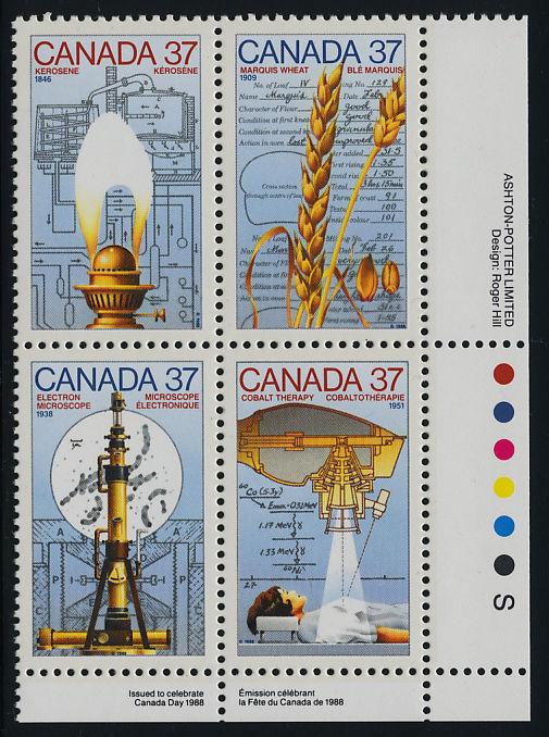 Canada 1209a BR Plate Block MNH Science & Technology, Wheat, Microscope