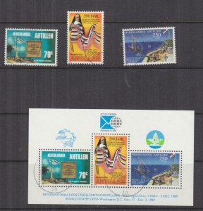 NETHERLANDS ANTILLES, 1989 World Stamp Expo,Washington Souvenir Sheet & set of 3