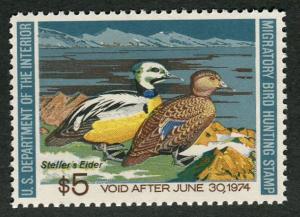 RW40  $5 Steller's Eiders Mint NH  VF SCV $18