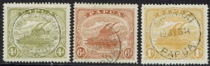 PAPUA 1911 LAKATOI SINGLE COLOUR 4D 6D AND 1/- USED