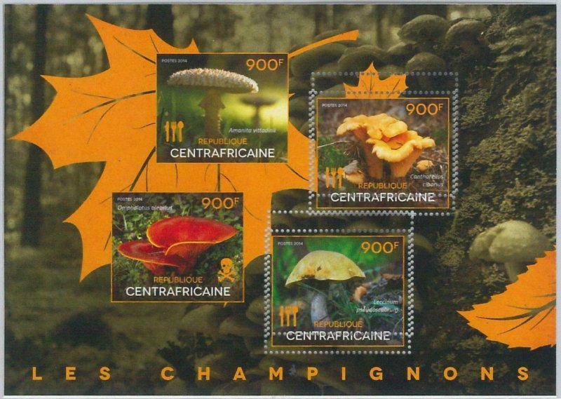 867 - CENTRAL AFRICAN R. - ERROR - MISSPERF stamp sheet 2014  Mushrooms