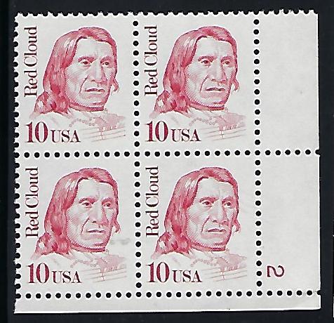 Catalog #2175 Plate Block of 4 American Indian Chief Red Cloud Great Americans