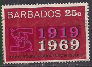 Barbados 1969 QE2 25 cents Coral Used SG 391 ( K84 )