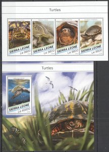 HM1514 2018 SIERRA LEONE TURTLES BIRDS REPTILES MARINE LIFE #9754-7+BL1479 MNH