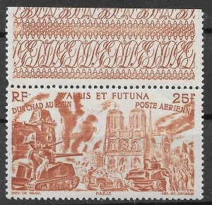 Wallis and Futuna 25f Air Mail issue of 1946, Scott C6 MNH, Fancy Selvedge