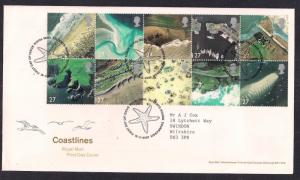 GB 2002 QE2 FDC Coastlines Set 27p Block SHS Edinburgh Pmk ( M763 )