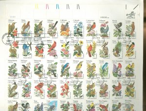 US 2002b 20c 1982 State Birds and Flowers sheet with FDC cancels