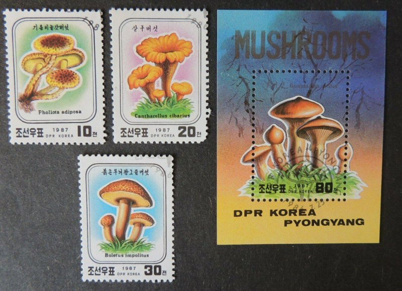 Korea 1987 fungi mushrooms 3v plus souvenir sheet used