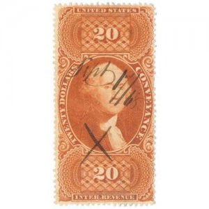 1862-71 $20 R98c First Issue, Internal Revenue, Conveyance, Washington, Orange