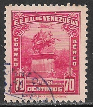 VENEZUELA 1940-44 70c BOLIVAR STATUE Airmail Sc C153 VFU