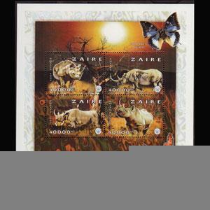 ZAIRE 1997 - Scott# 1477 Sheet-Black Rhino NH