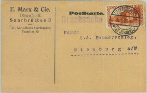 85219 - GERMANY SAAR Sarre - POSTAL HISTORY -  Single stamp on CARD   1927