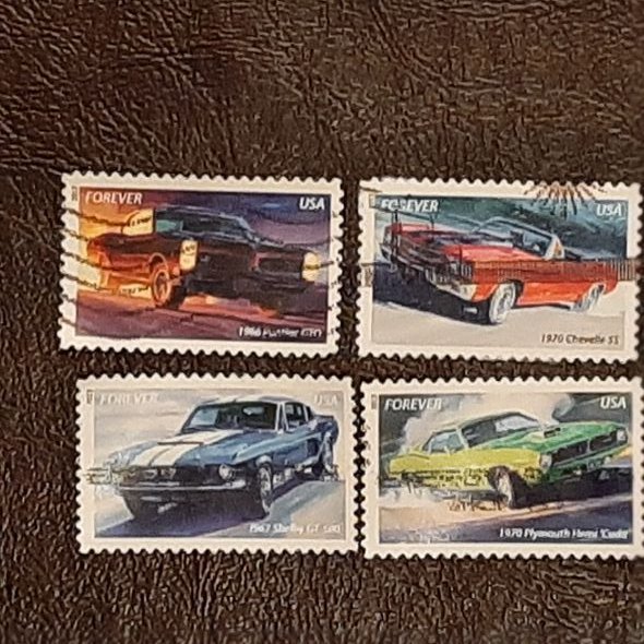 US Scott # 4744-4747; Four used (46c) Muscle Cars from 2013; VF/XF; off paper