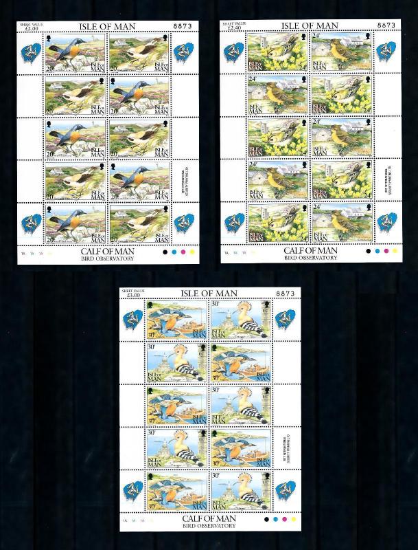 [79030] Isle of Man 1994 Birds Vögel Oiseaux 3 Full Sheets MNH