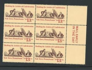 U.S.#1726 Drafting Articles of Confederation 13c Mail Early Block of 6, MNH.