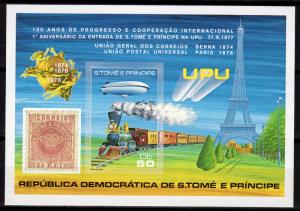 Sao Tome and Principe 1978 U.P.U.Cent/Train/Zeppelin SS (1) IMPERF.  Mi#17B