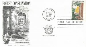 1958 FDC, #1122, 4c Forest Conservation, Fleetwood