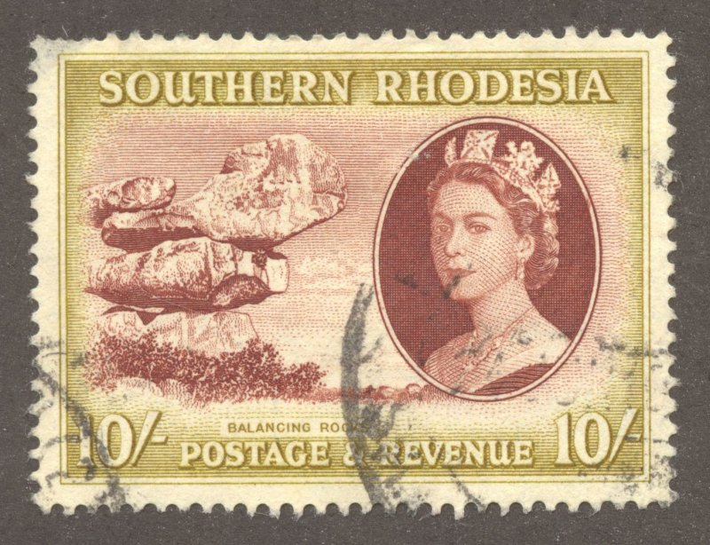 Southern Rhodesia Scott 93 (SG 90) UH - 1953 10sh QEII and Balancing Rocks