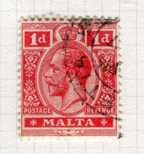 MALTA; 1921 early GV portrait issue fine used Shade of 1d. value