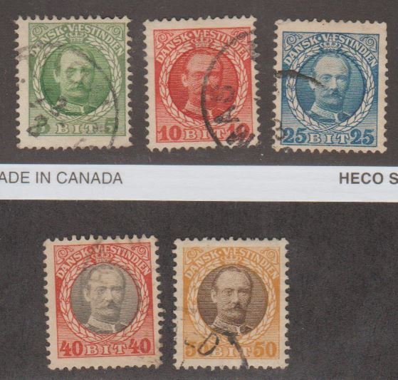 U.S. Scott #43-44-47-49-50 Danish West Indies Stamp - Used Set of 5 Stamps