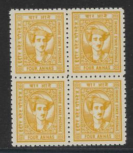 INDIA-INDORE SG41 1941 4a YELLOW-BROWN BLK OF 4 MNH