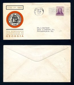 # 726 First Day Cover with LinPrint cachet from Savannah, Georgia - 2-12-1933