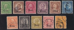 US 658-668 Kansas Overprint Used F-VF SCV $175 (010)