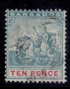 BARBADOS QV SG113, 10d dull blue-green & carmine, USED. Cat £11.