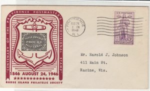 U.S. 1946 Rhode Island Philatelic Society P.O.5Cent Illustd Stamp Cover Rf 34499