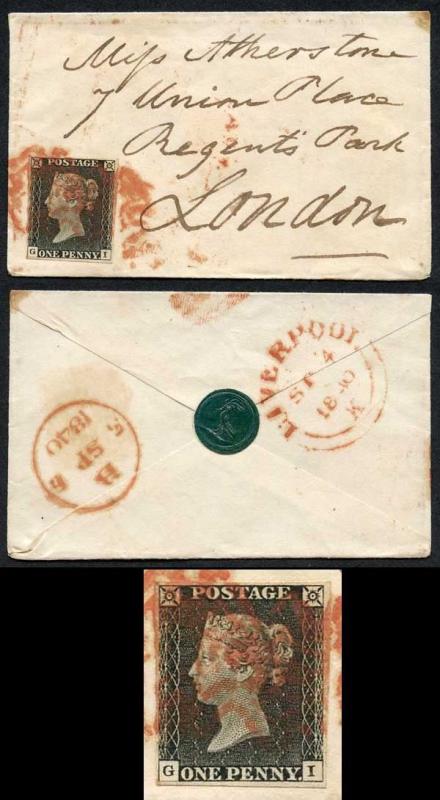 Penny Black (GI) Plate 3 Fine 4 Margins Tiny Envelope Contrary to Regulations