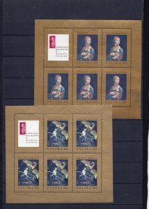 POLAND 1967 PAINTINGS 8 SHEETS OF 5 STAMPS & 1 LABEL MNH