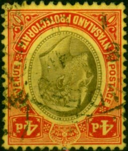 Nyasaland 1908 4d Black & Red-Yellow SG76w 'Wmk Inverted' Fine Used
