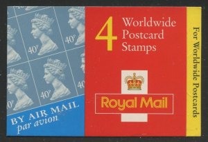 2000 GMA1 Barcode Booklet 4 x 40p Worldwide Postcard stamps - Cylinder W1