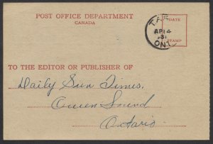 1931 Tara (Bruce) Ontario MOOD On Post Office Dept Refused Mail Card
