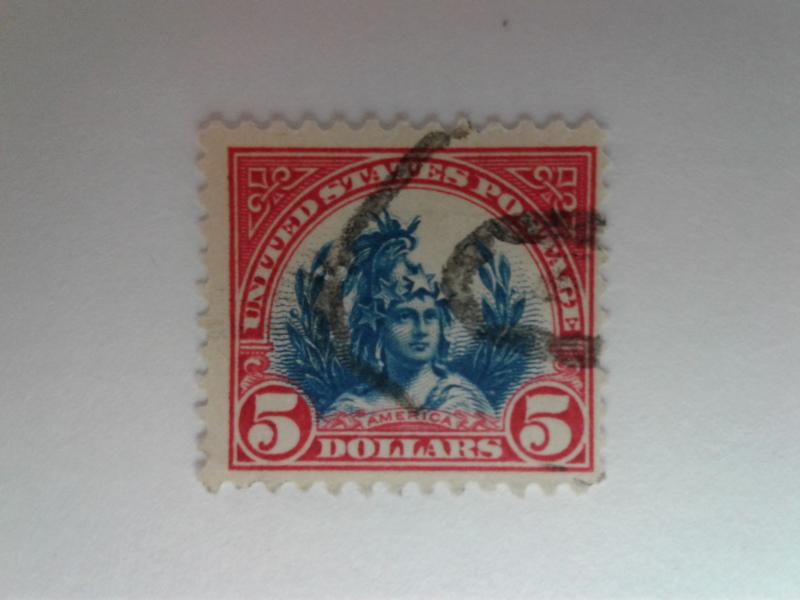 SCOTT # 573 $ 5.00 USED DESIRABLE REGULAR ISSUE  1922  SCV $ 25