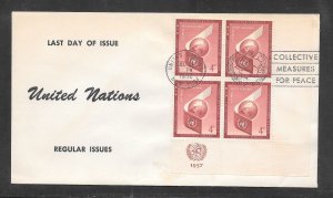 United Nations #C5 Inscription Block of 4 Last Day of Issue Cachet (my2883)