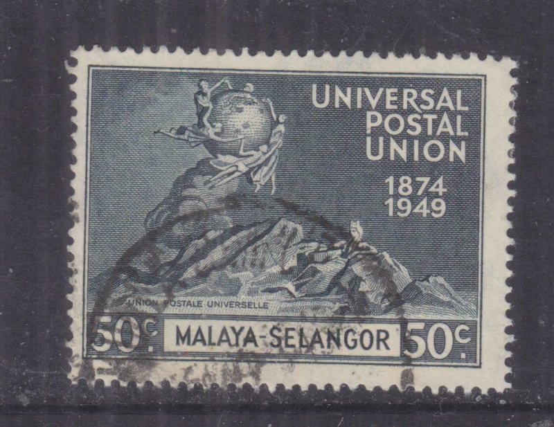 SELANGOR, MALAYA, 1949 UPU 50c. Blue Black, used.