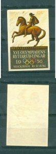 Sweden. 1956. Poster Stamp MNG. Stockholm  Equestrian XVI Olympics. Horse.