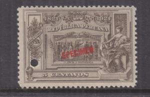 PERU, 1921 Centenary Independence, 5c., ABN Punched Proof, SPECIMEN in Red, mnh