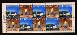 Faroe Islands #424-425 used booklet pane FDC Church